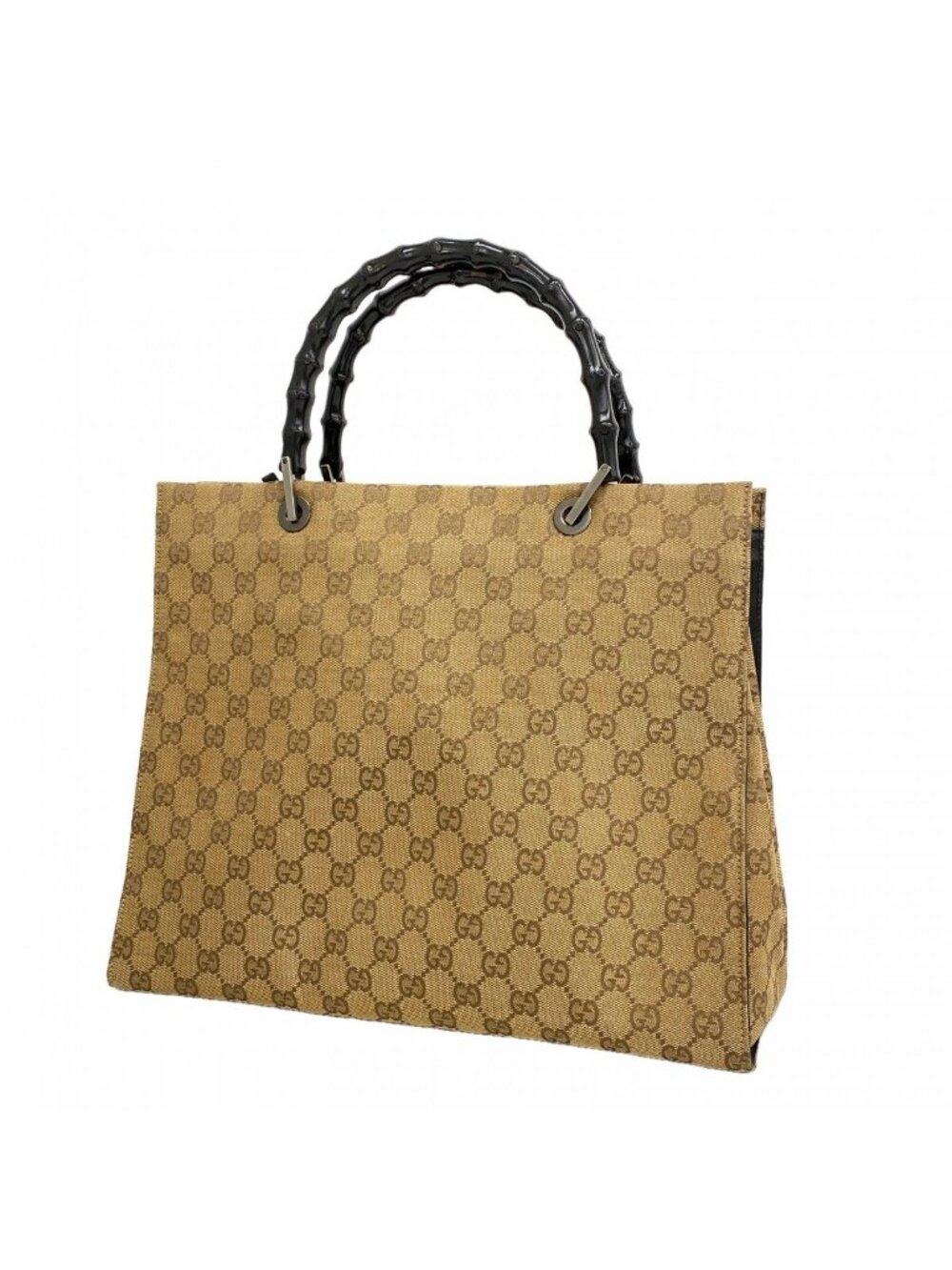 Gucci Tote GG Canvas Bamboo 002 Beige Black Silver